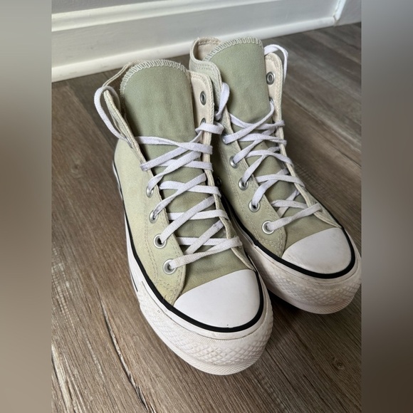 Converse All Star Platform Sneakers High Tops Sage Green White Size 6 Chucks - Picture 6 of 16